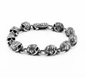 3D Engraved Skull Chain Arc Shield Lock Bracelet in Sterling Silver