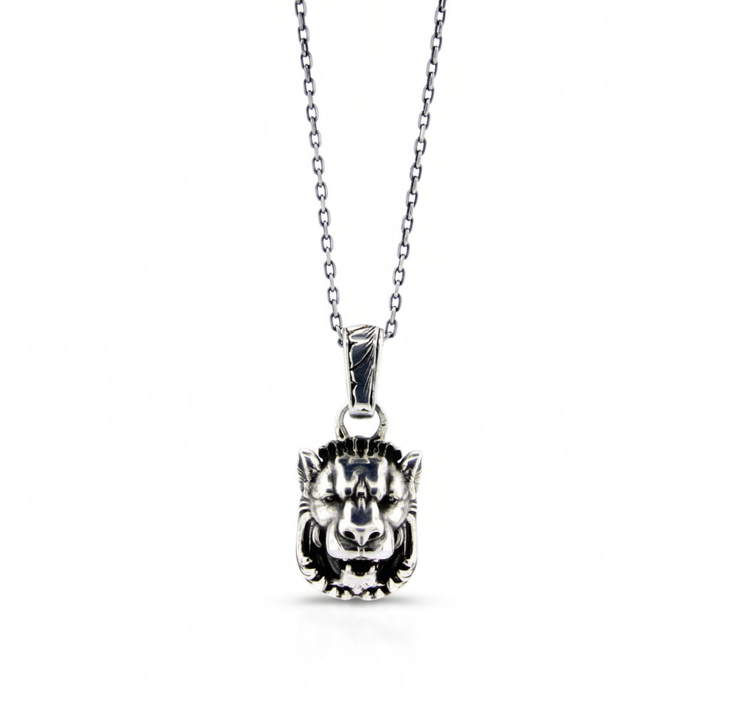 3D Lion Chain Necklace in Sterling Silver