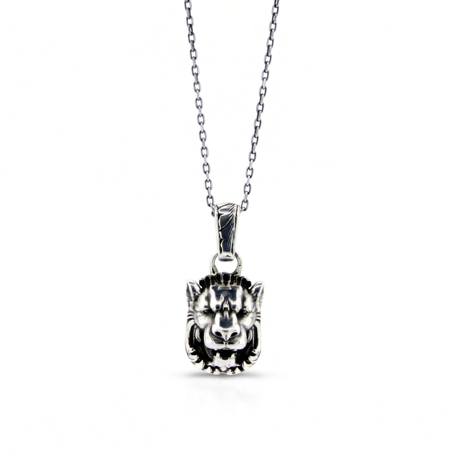 3D Lion Chain Necklace in Sterling Silver