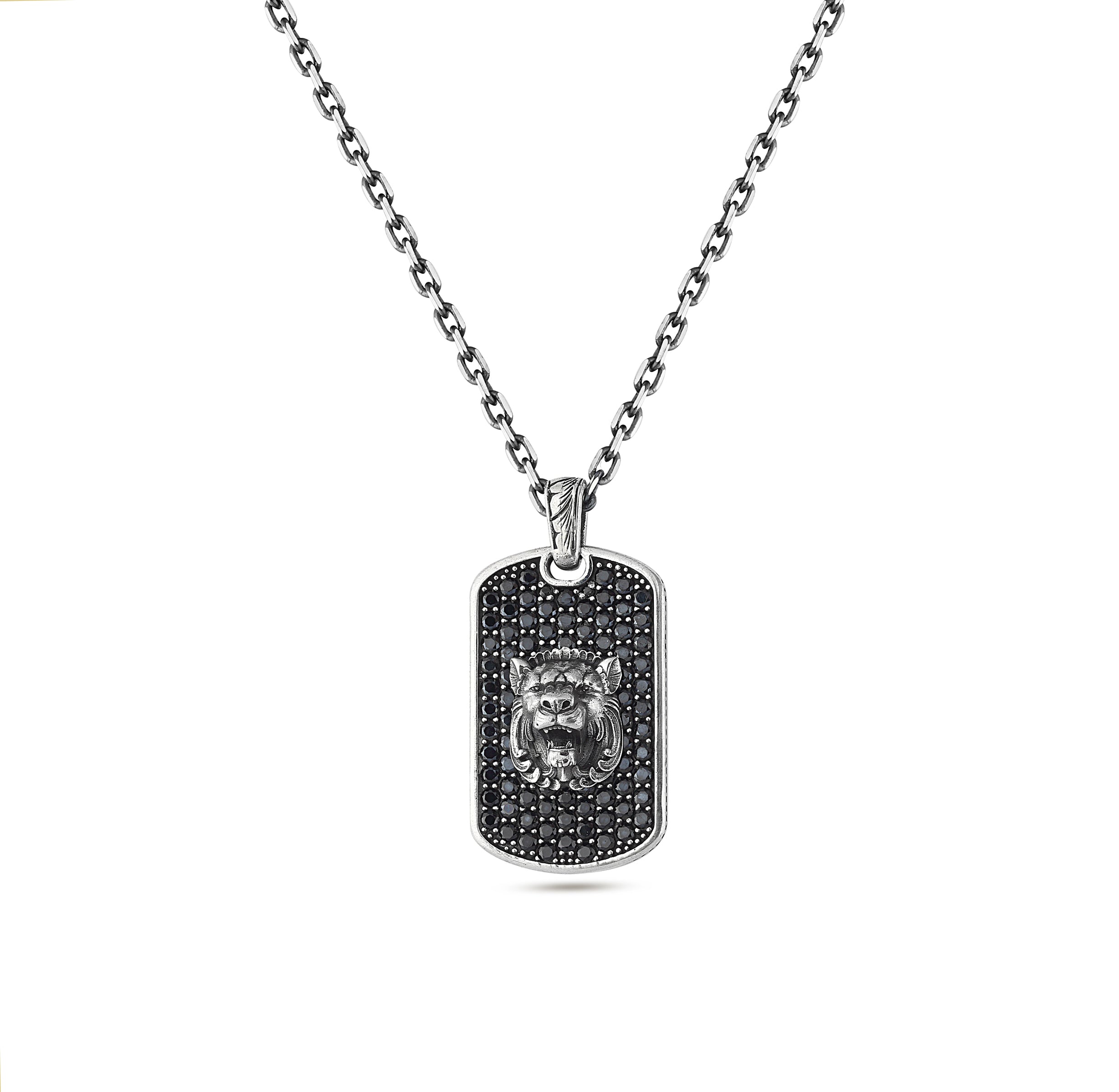 3D Lion Zircon Bubble Back Necklace in Sterling Silver