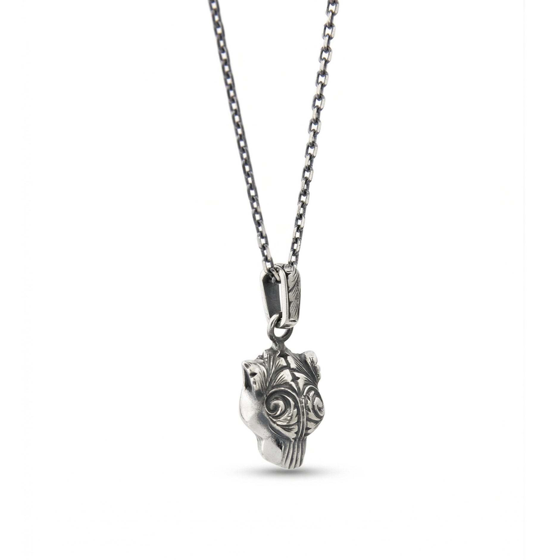 3D Panther Engraved Chain Necklace in Sterling Silver