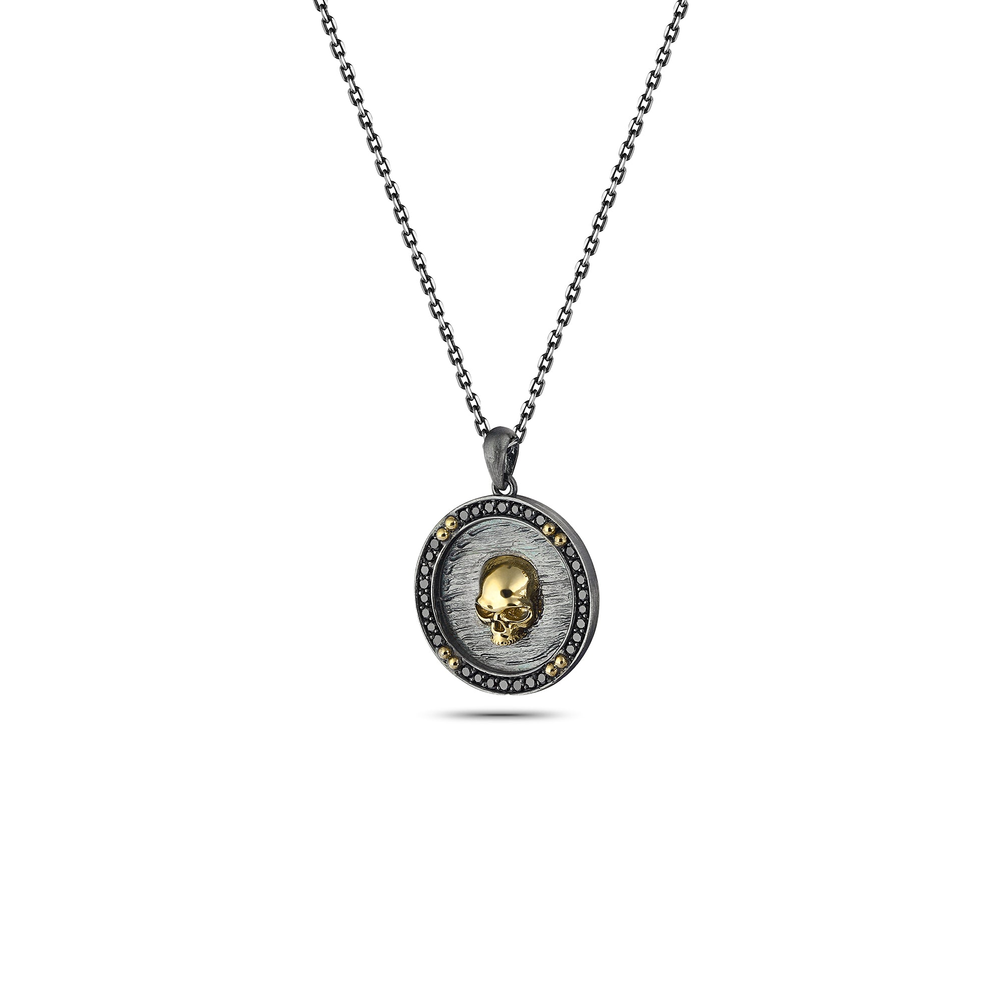 3D Skull Circular 14K Sterling Silver in Sterling Silver & 14K Gold
