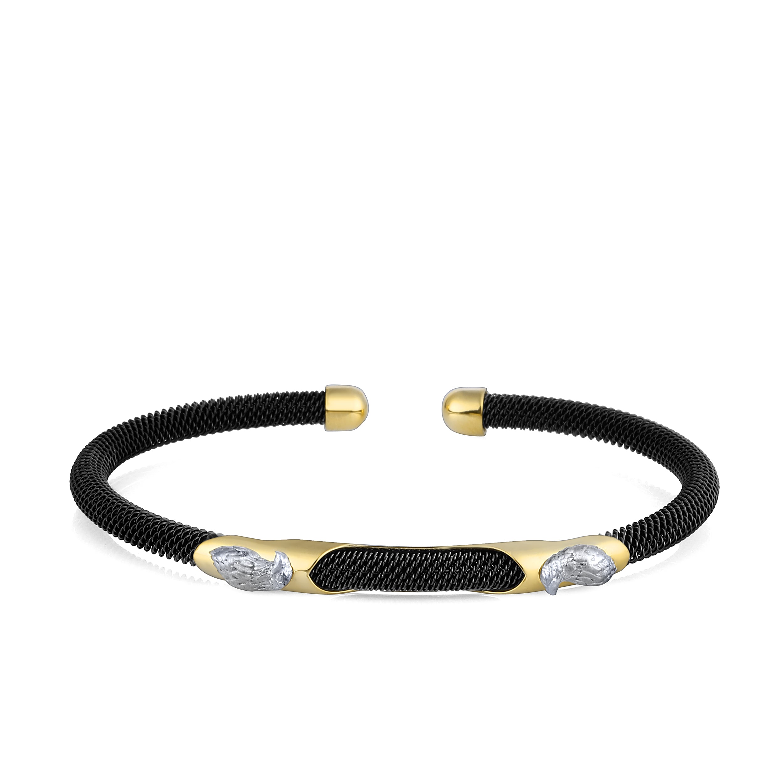 Braided Steel Cuff Eagle in 14K Gold