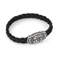 Arc Engraved Braided Leather Bracelet in Sterling Silver
