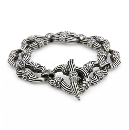 Arc Shield Fleur de Lis Chain Bracelet, Sterling Silver