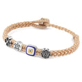 Evil Eye / Symbols Makrome Cam Mine ve Mumlu İp Bileklik, 925 Ayar Gümüş