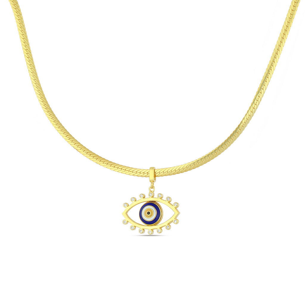 Evil Eye Almond Zircon Choker Necklace in Sterling Silver