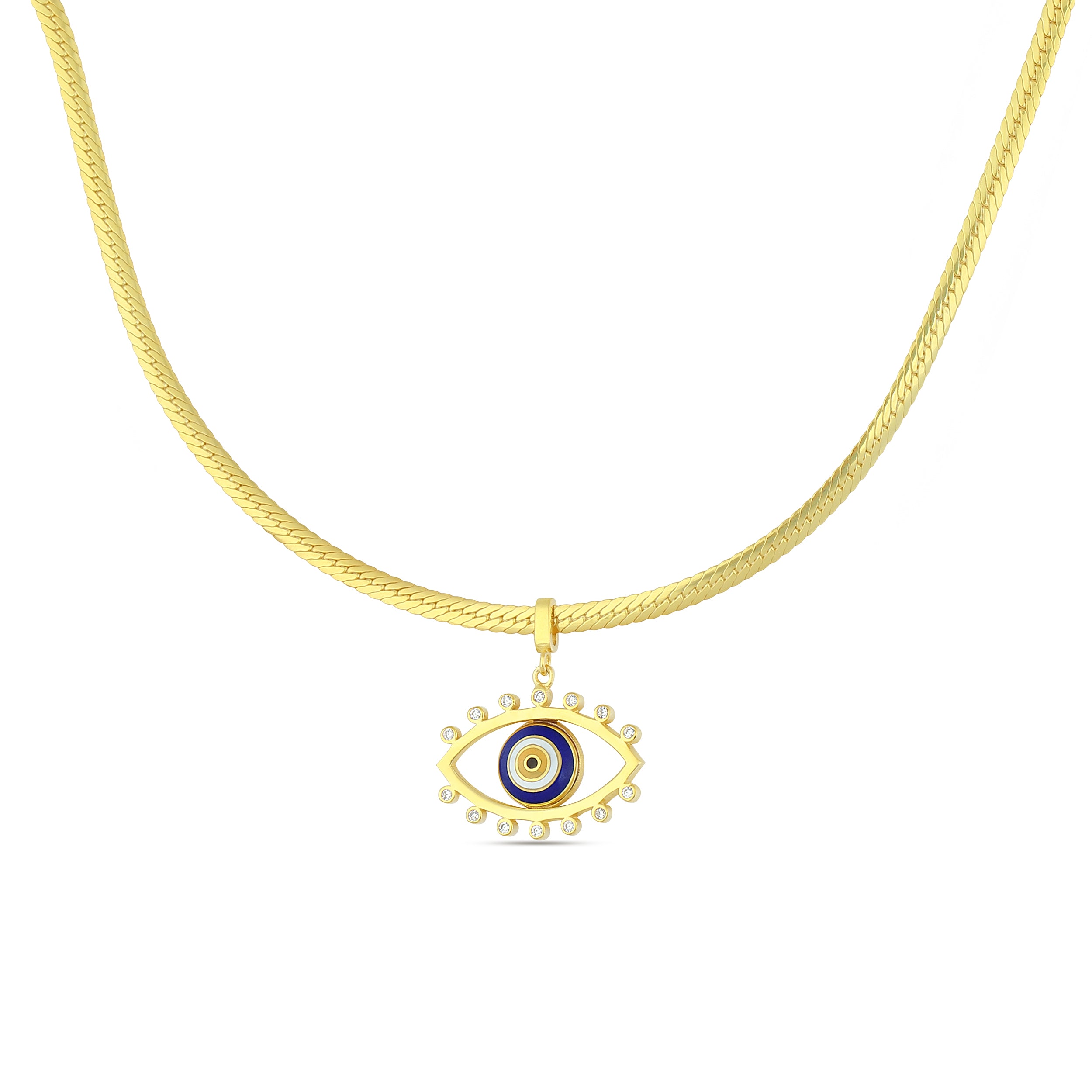 Evil Eye Almond Zircon Choker Necklace in Sterling Silver