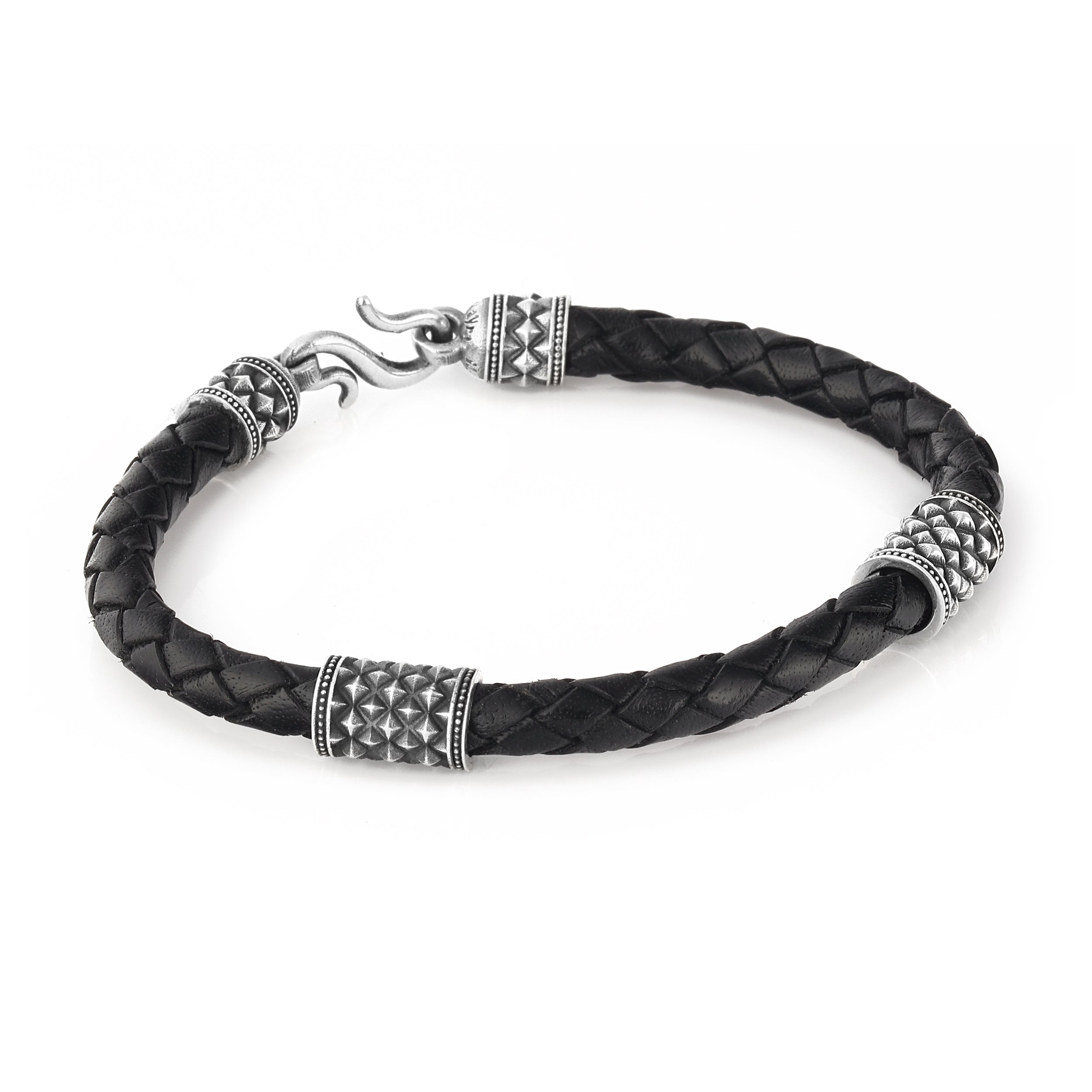 Bjorn 2pcs Leather Bracelet in Sterling Silver