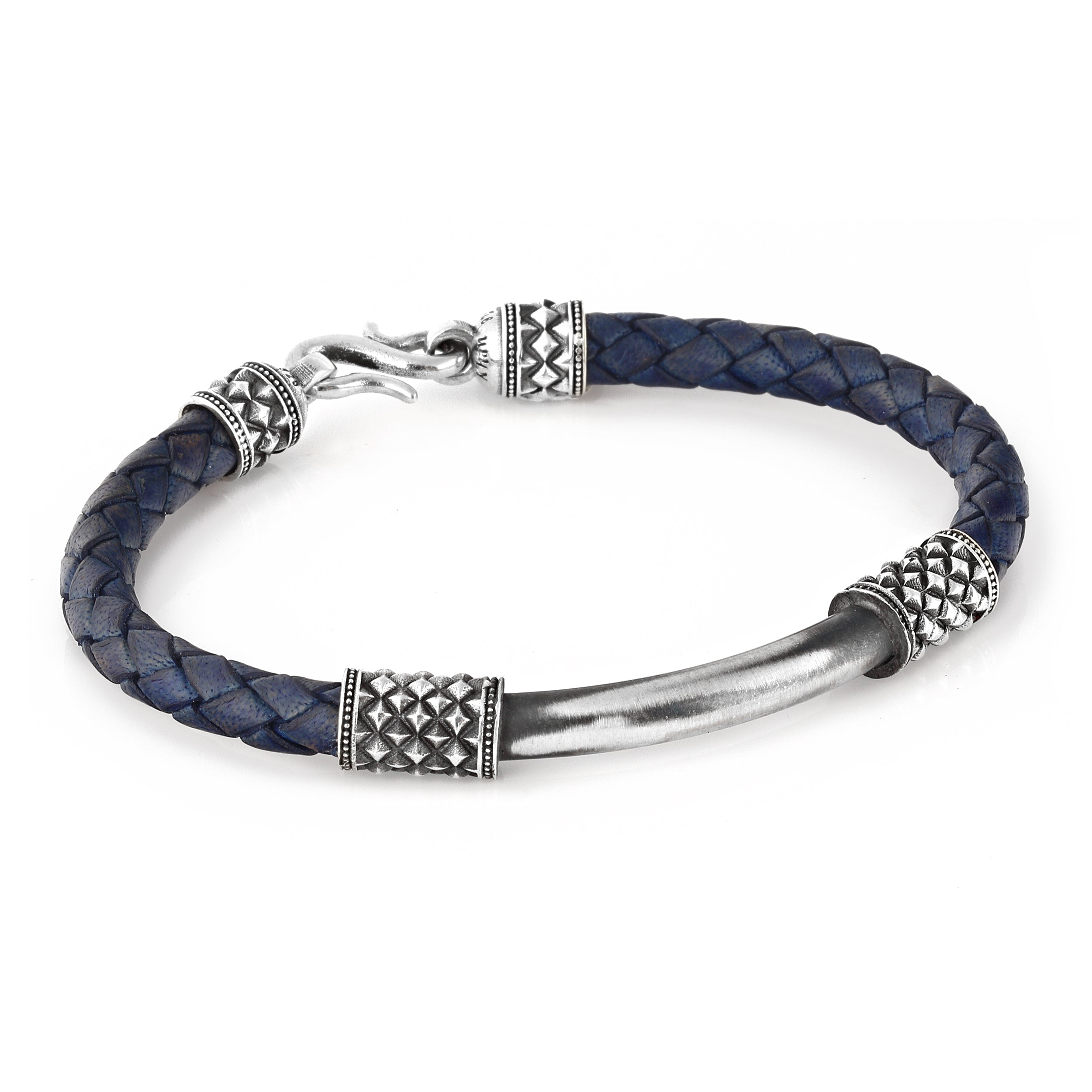Bjorn Pipe Bridge Leather Bracelet in Sterling Silver