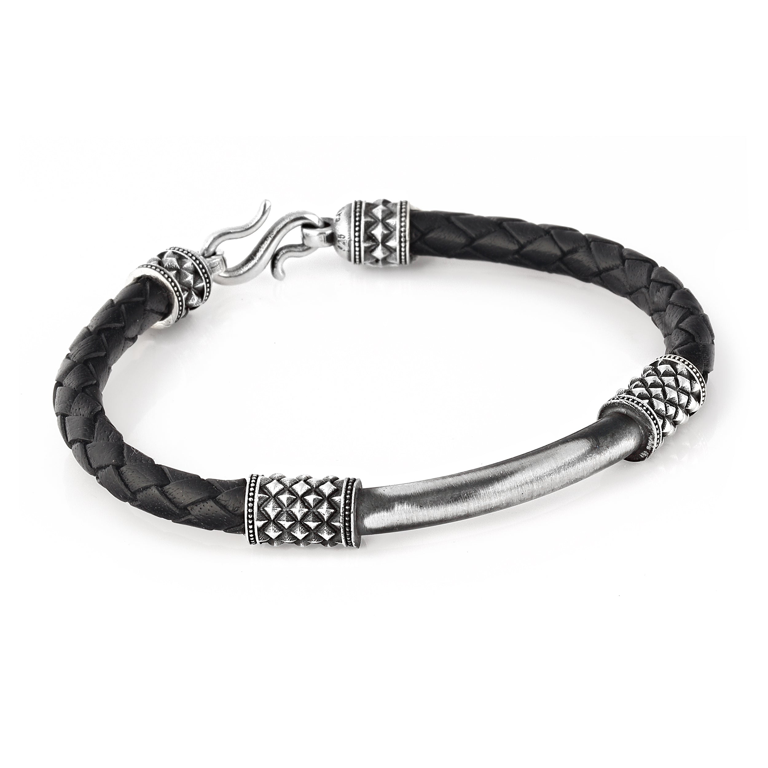 Bjorn Pipe Bridge Leather Bracelet in Sterling Silver