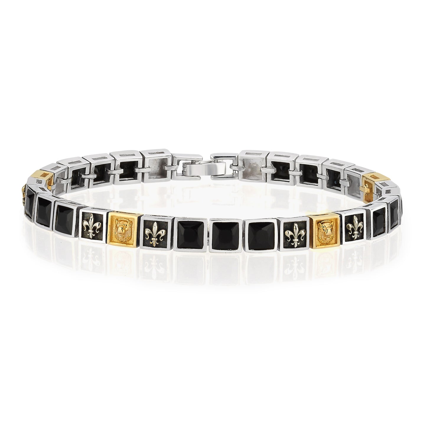 Lion Fleur de Lis Tennis 14K Sterling Silver in Sterling Silver & 14K Gold