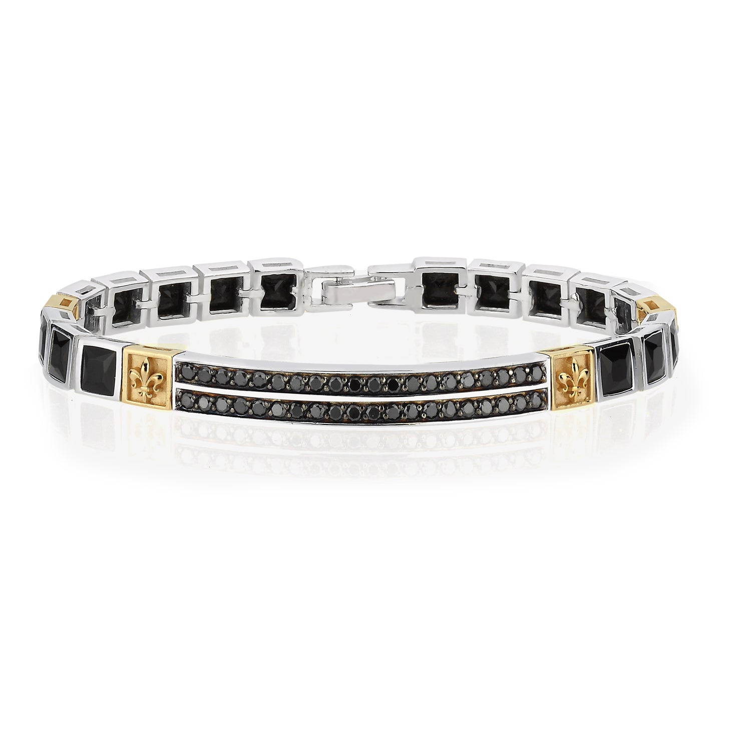 Fleur de Lis Black Diamond Bridge 14K Sterling Silver in Sterling Silver & 14K Gold