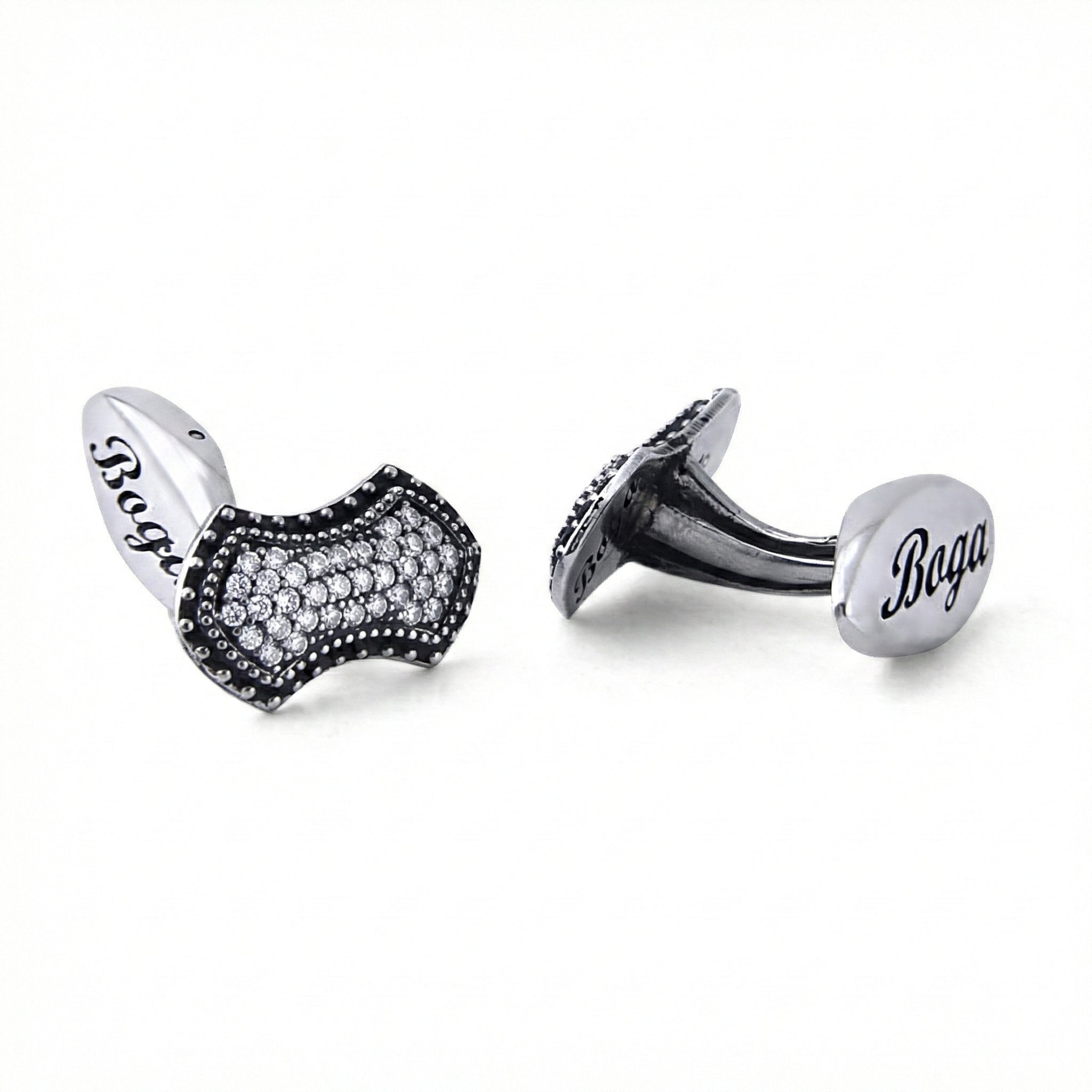 Chain Arc Shield Zircon Cufflinks in Sterling Silver