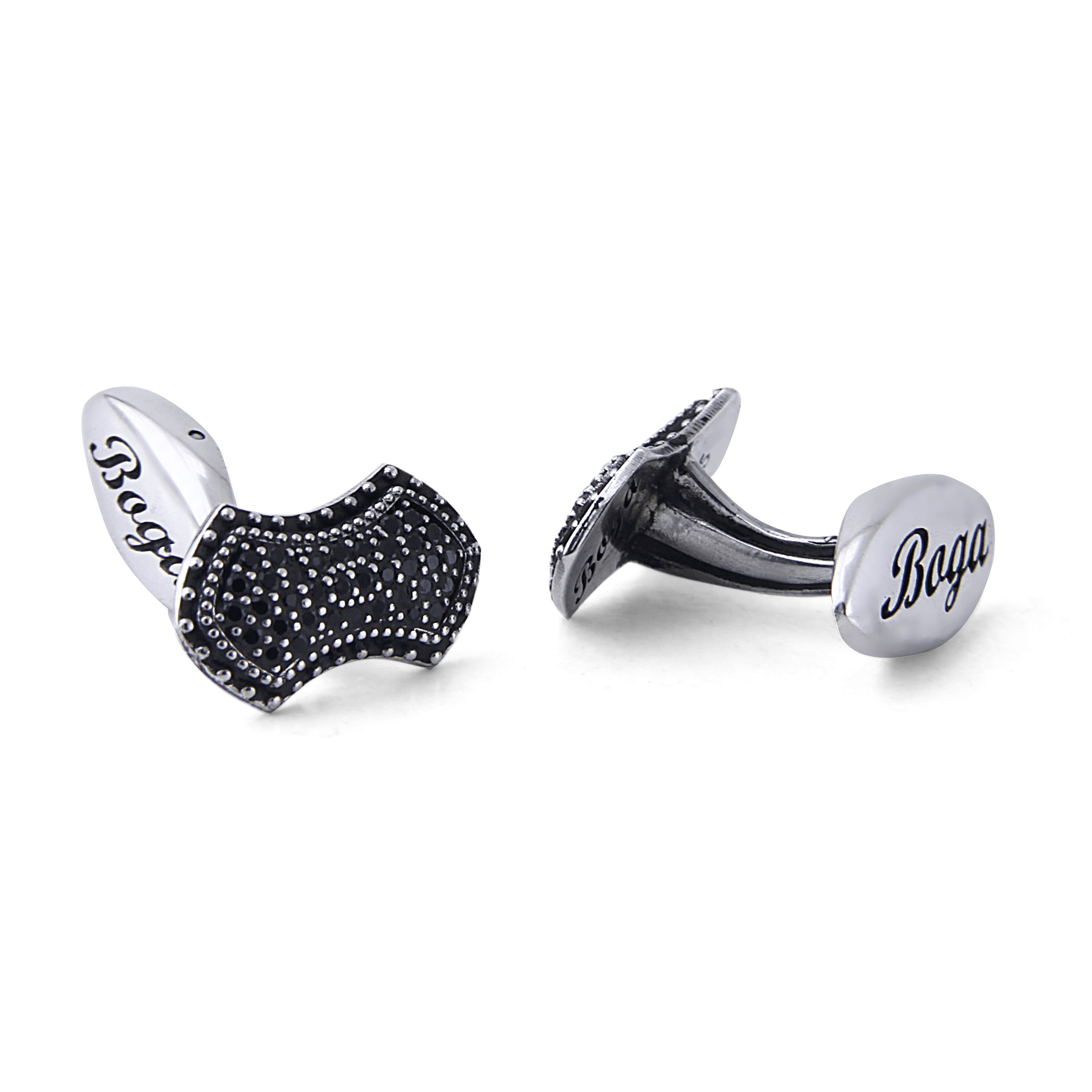 Chain Arc Shield Zircon Cufflinks in Sterling Silver