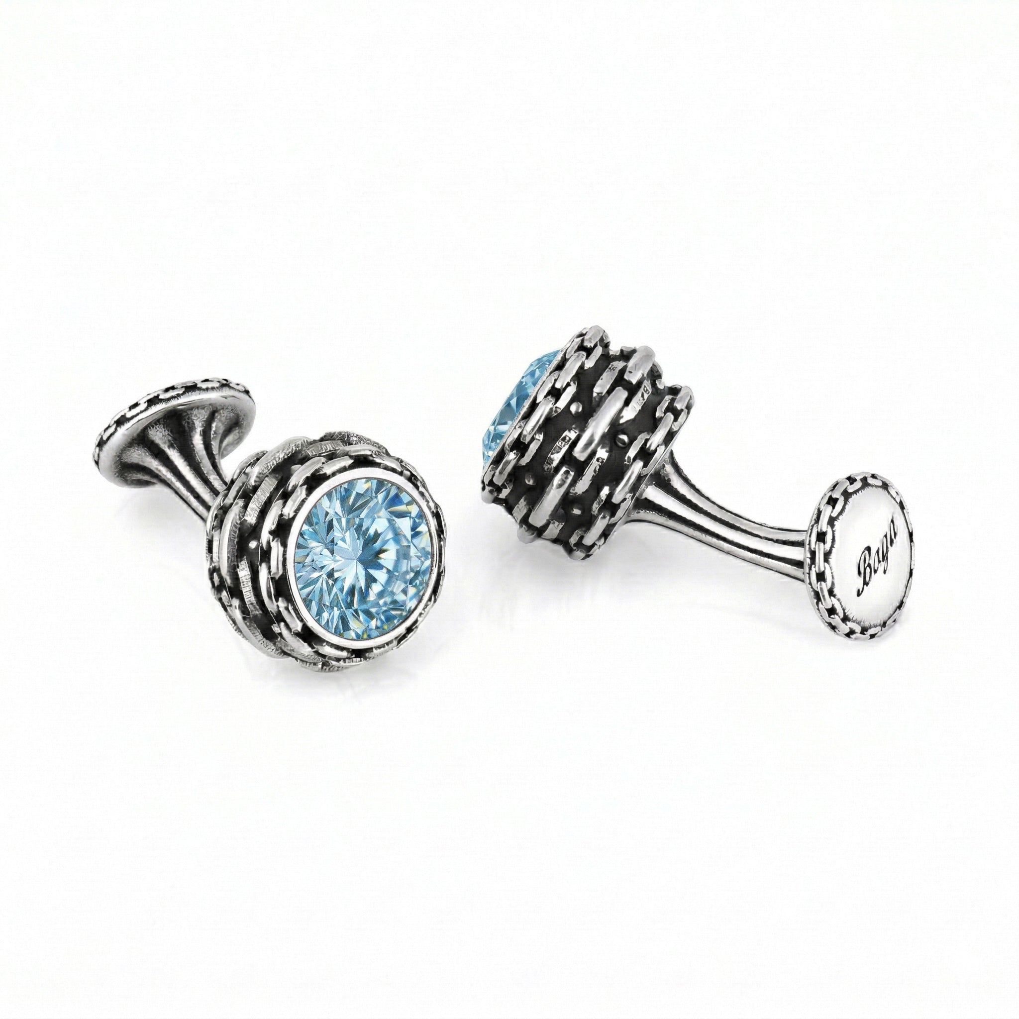 Chain Barrel Zircon Cufflinks in Sterling Silver