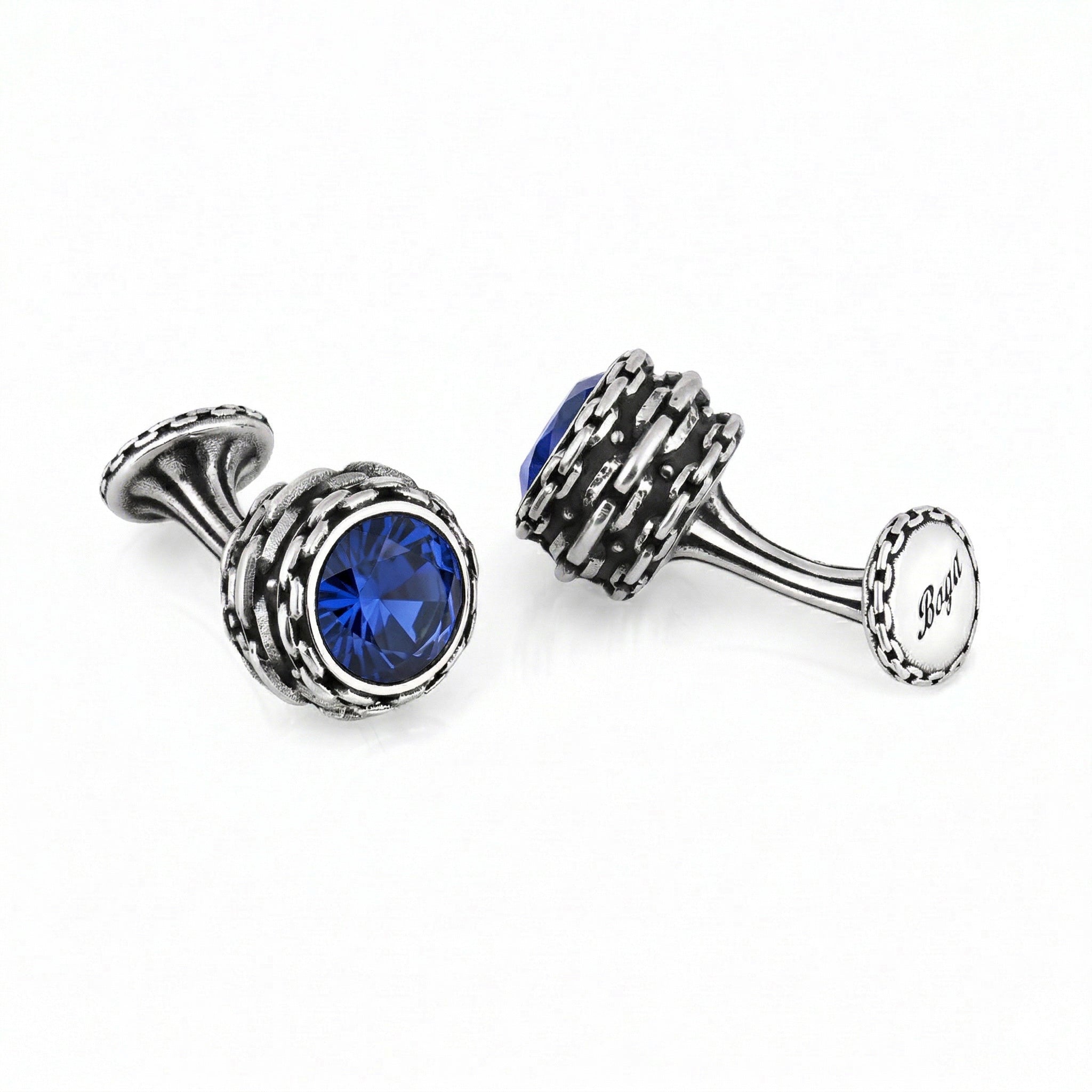 Chain Barrel Zircon Cufflinks in Sterling Silver