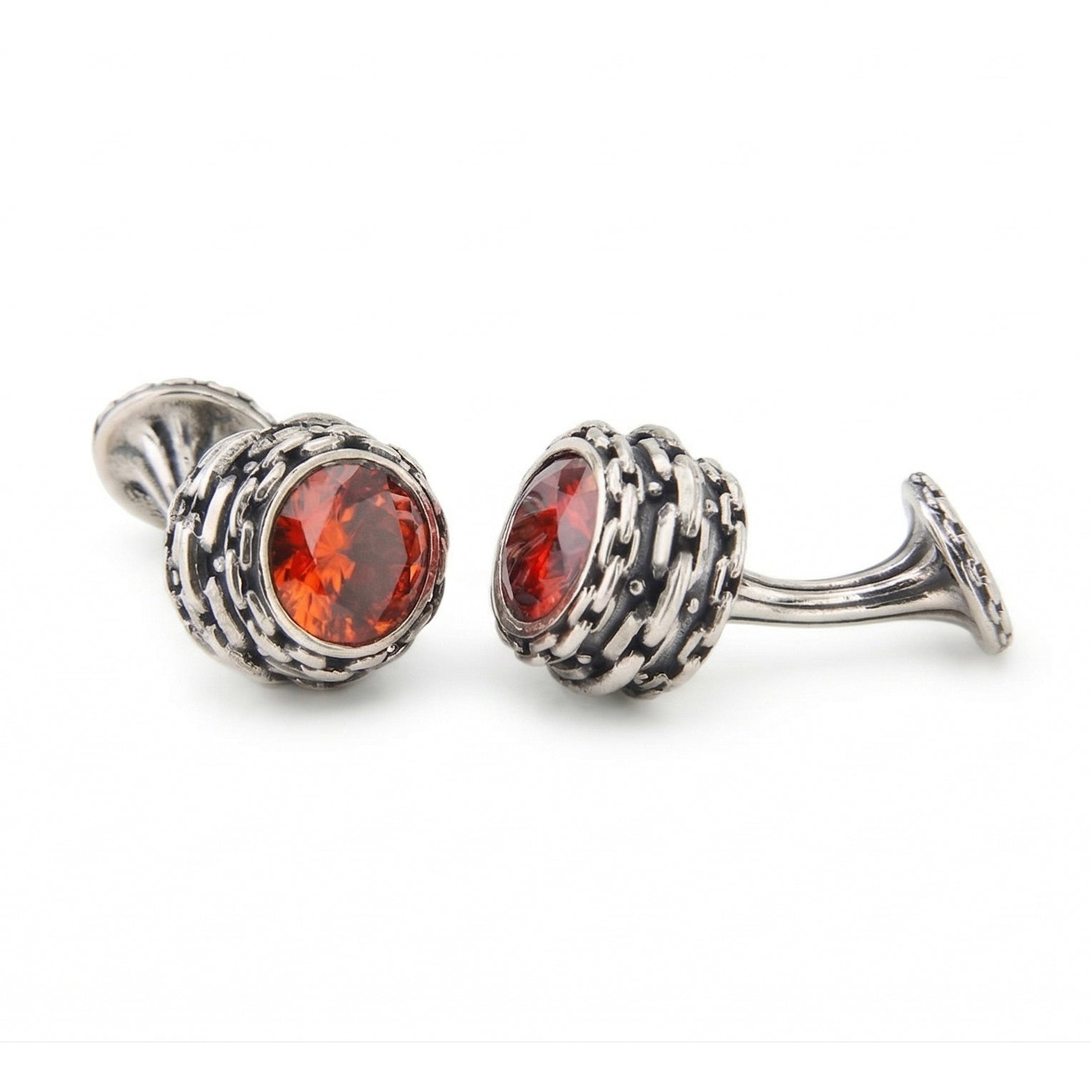 Chain Barrel Zircon Cufflinks in Sterling Silver
