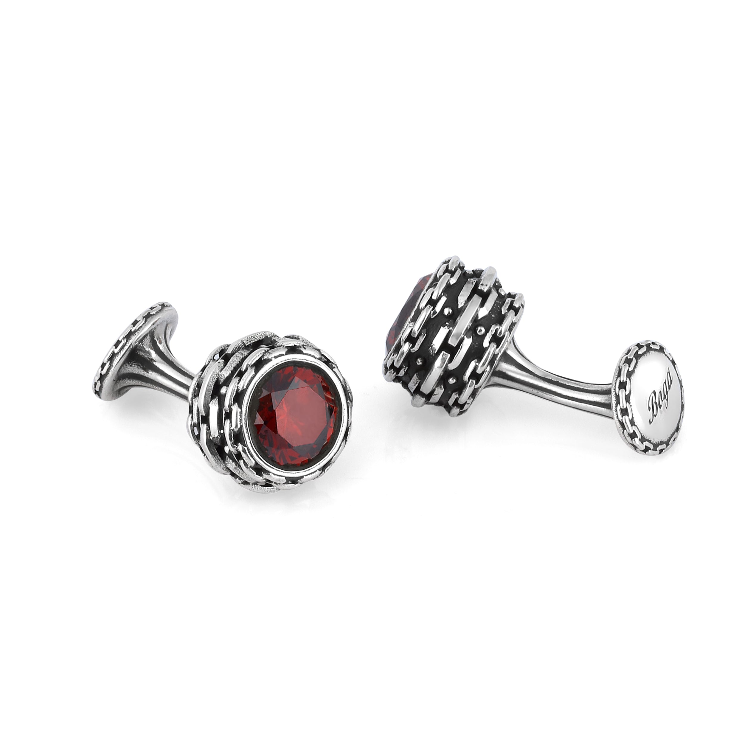 Chain Barrel Zircon Cufflinks in Sterling Silver