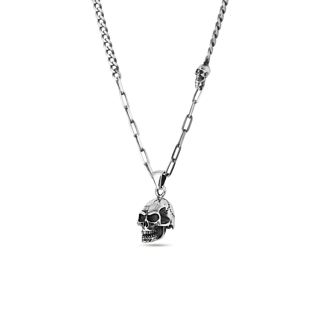 Chain Skull Lock Skull Necklace in Sterling Silver