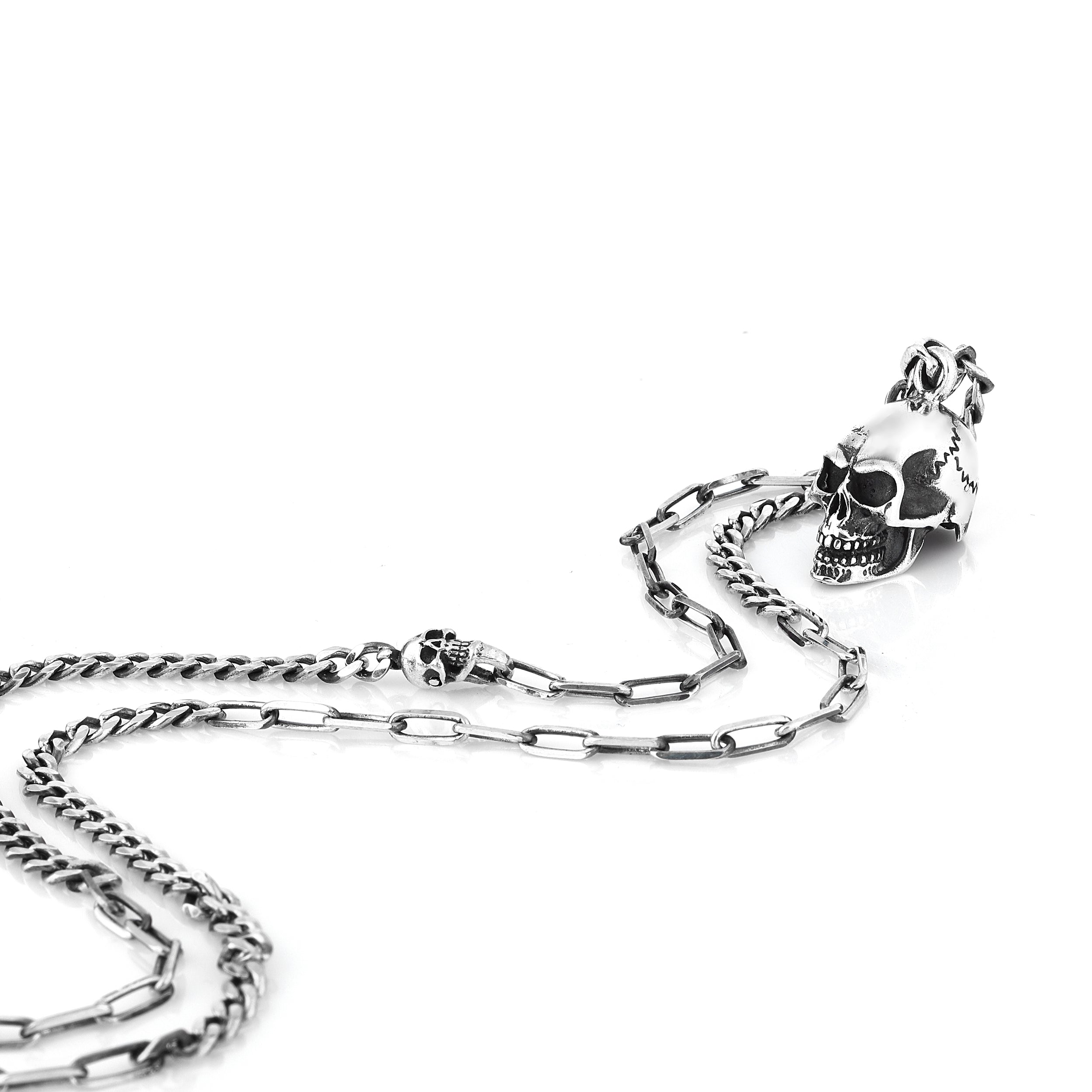 Chain Skull Lock Skull Necklace in Sterling Silver