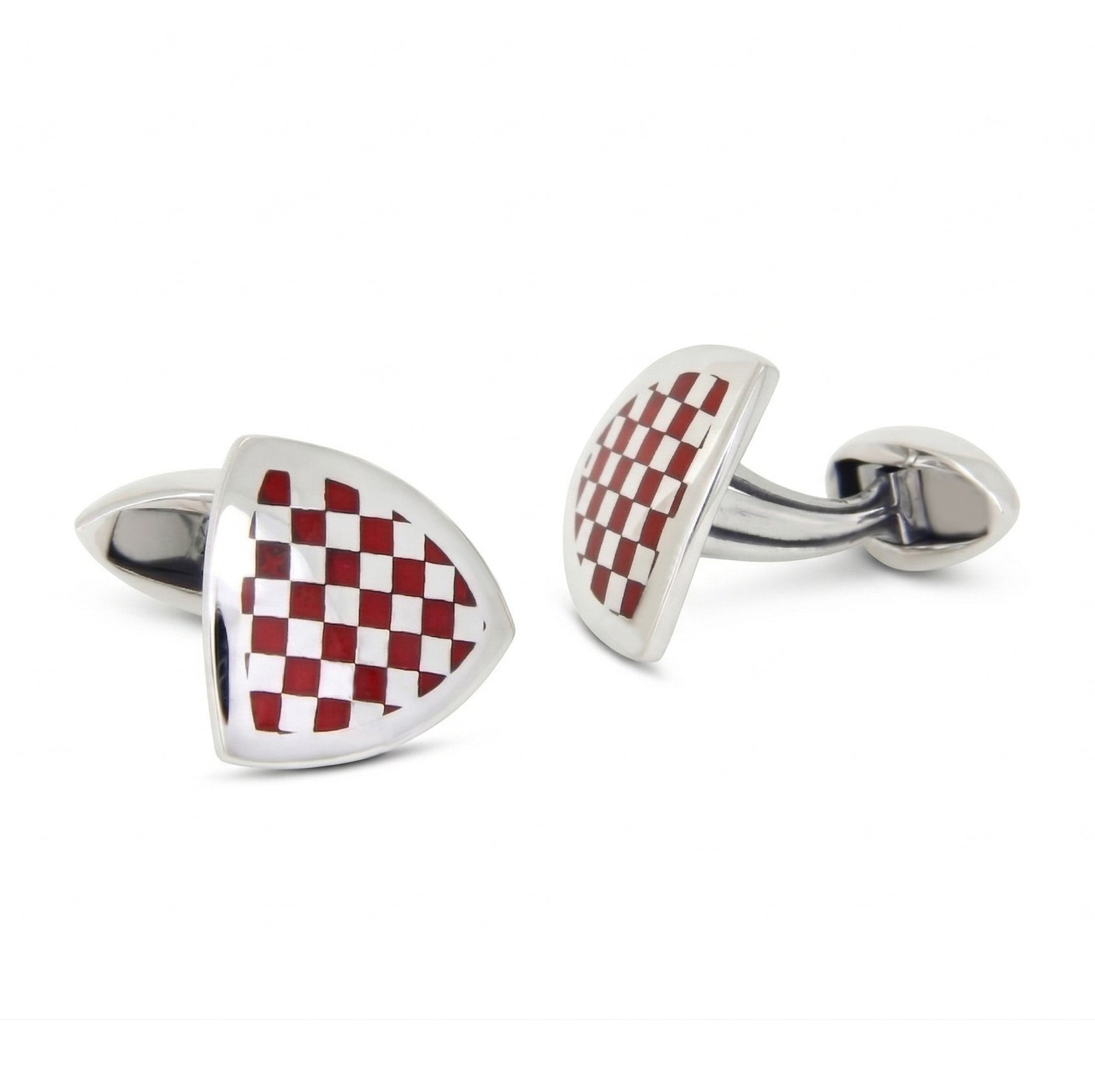 Checkered Shield Cufflinks in Sterling Silver