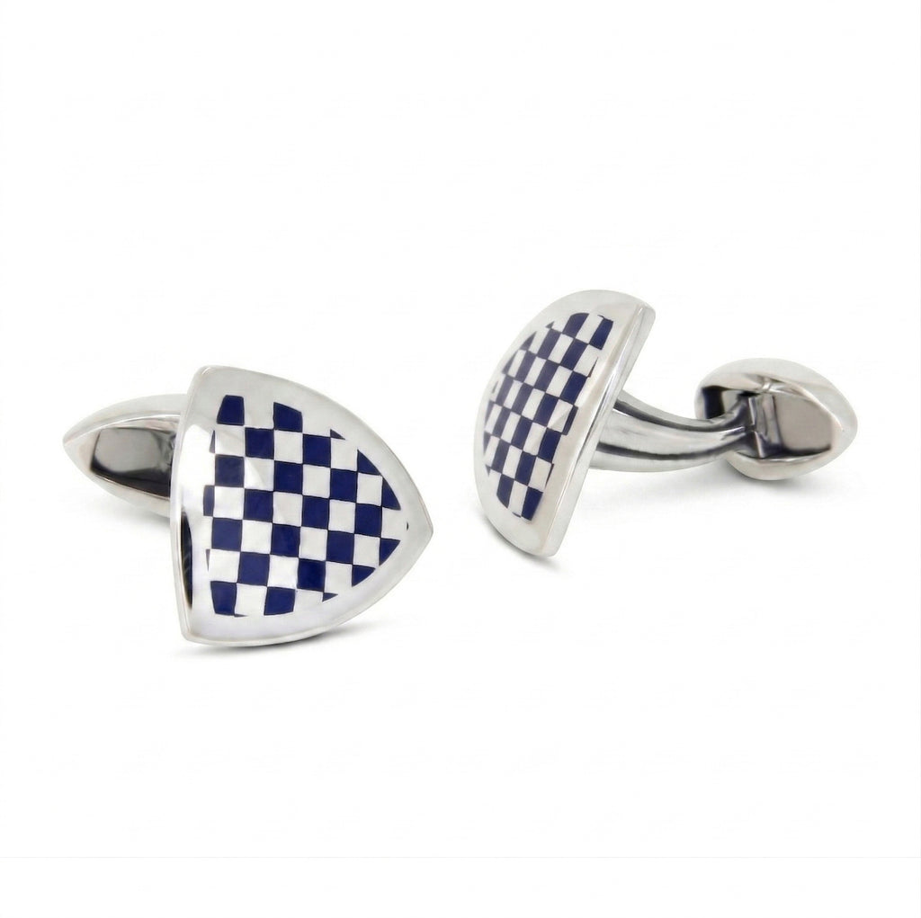 Checkered Shield Cufflinks in Sterling Silver