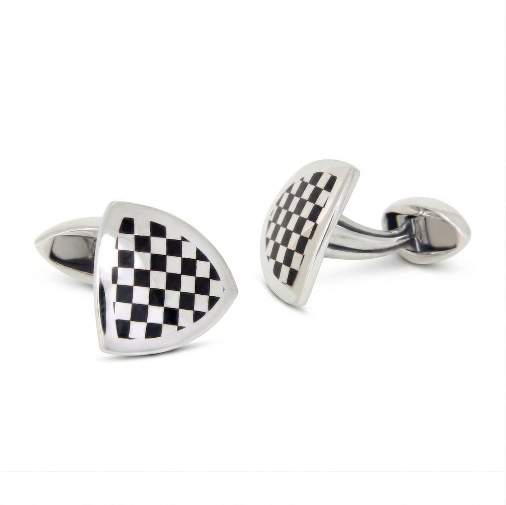 Checkered Shield Cufflinks in Sterling Silver