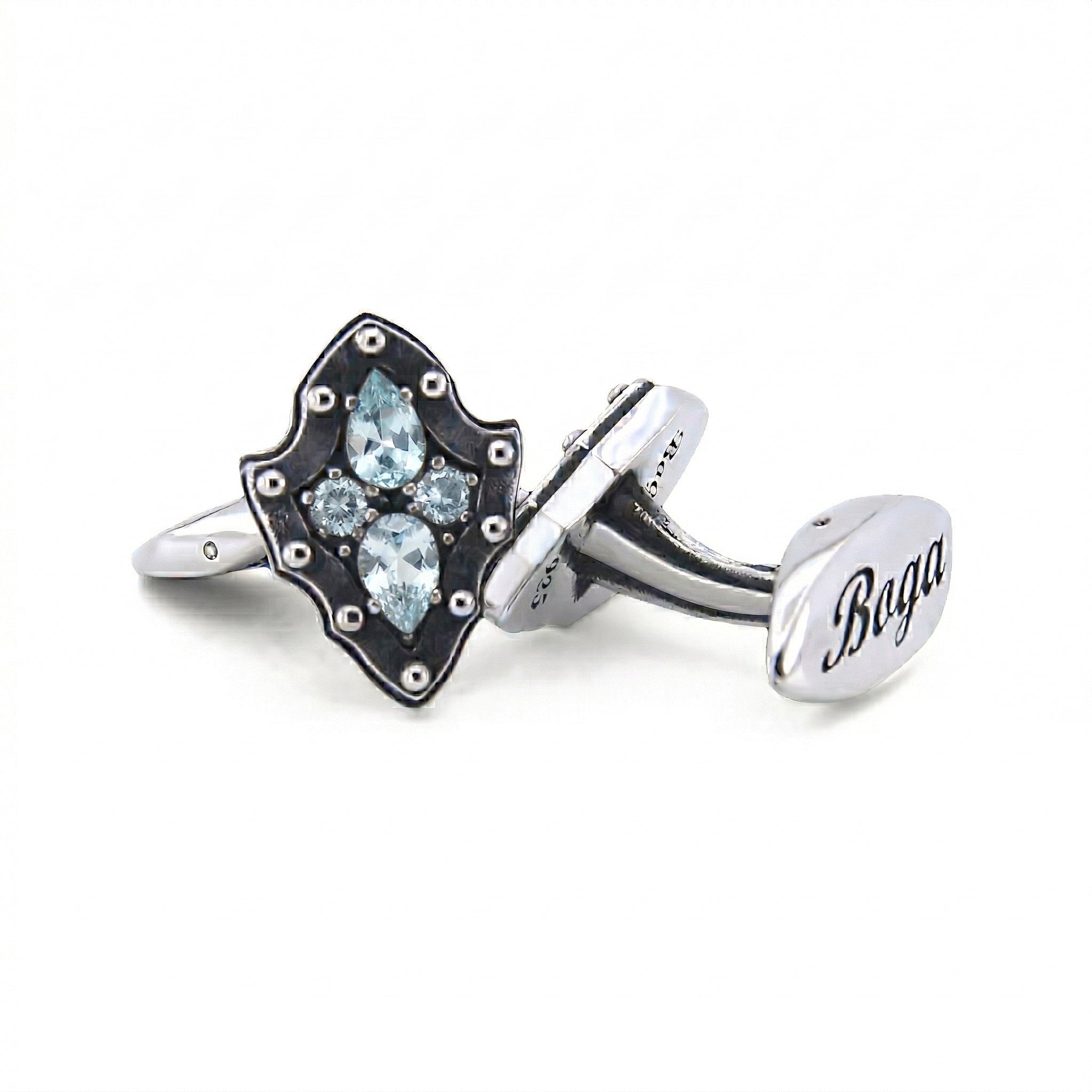 Chevalier Shield Drp Zircon Cufflinks in Sterling Silver