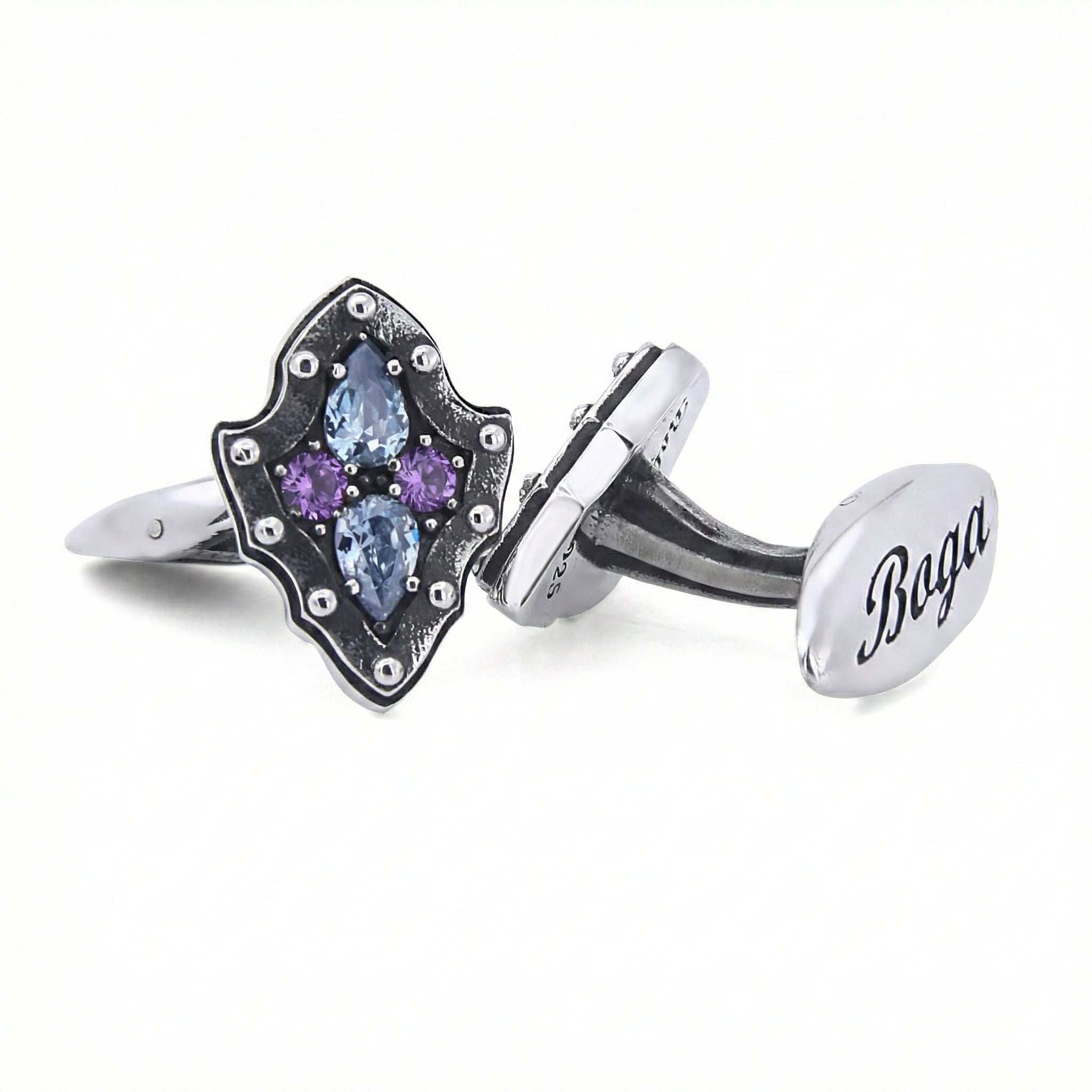 Chevalier Shield Drp Zircon Cufflinks in Sterling Silver
