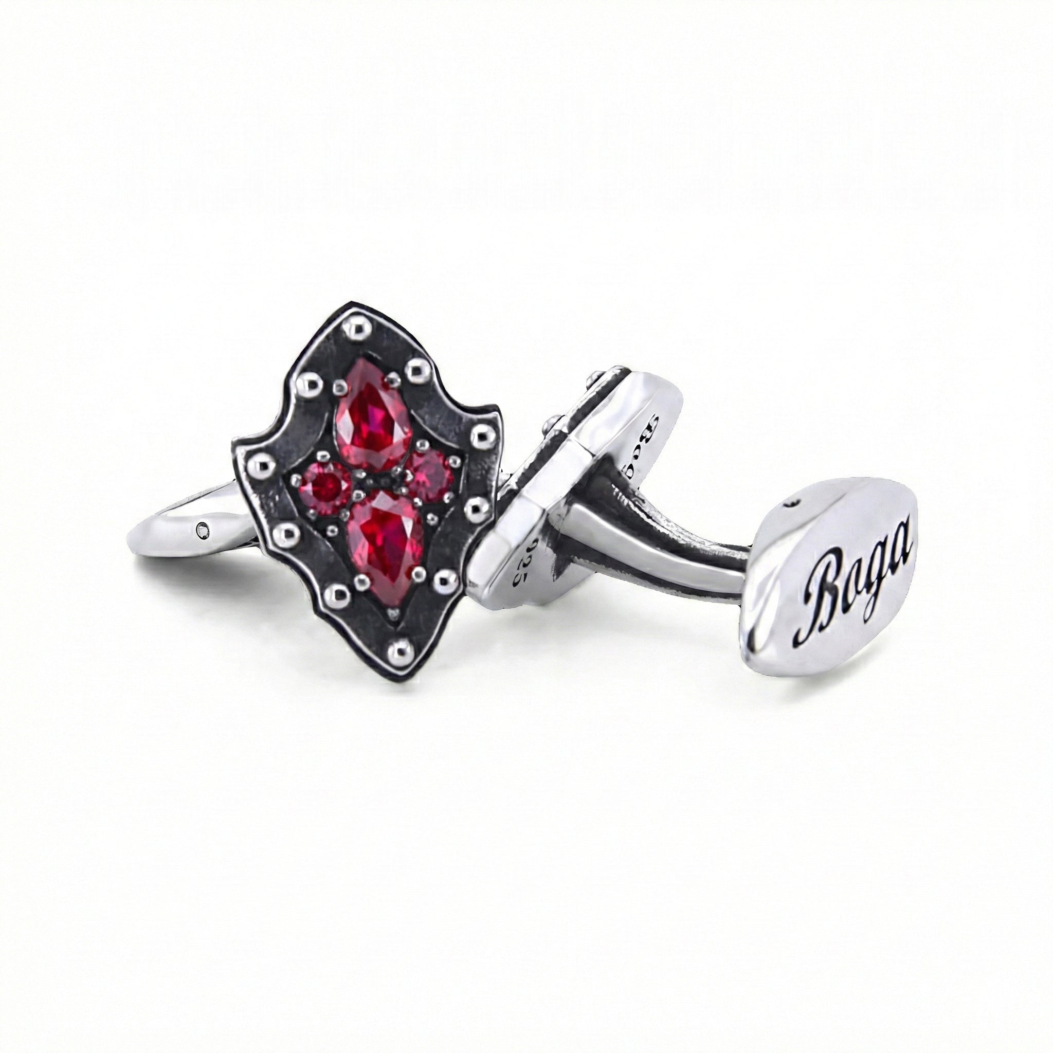 Chevalier Shield Drp Zircon Cufflinks in Sterling Silver