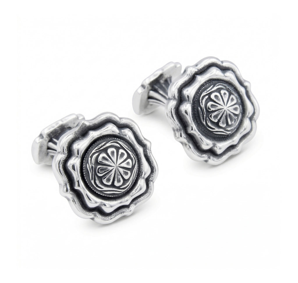Circular Radius Engraved Cufflinks in Sterling Silver