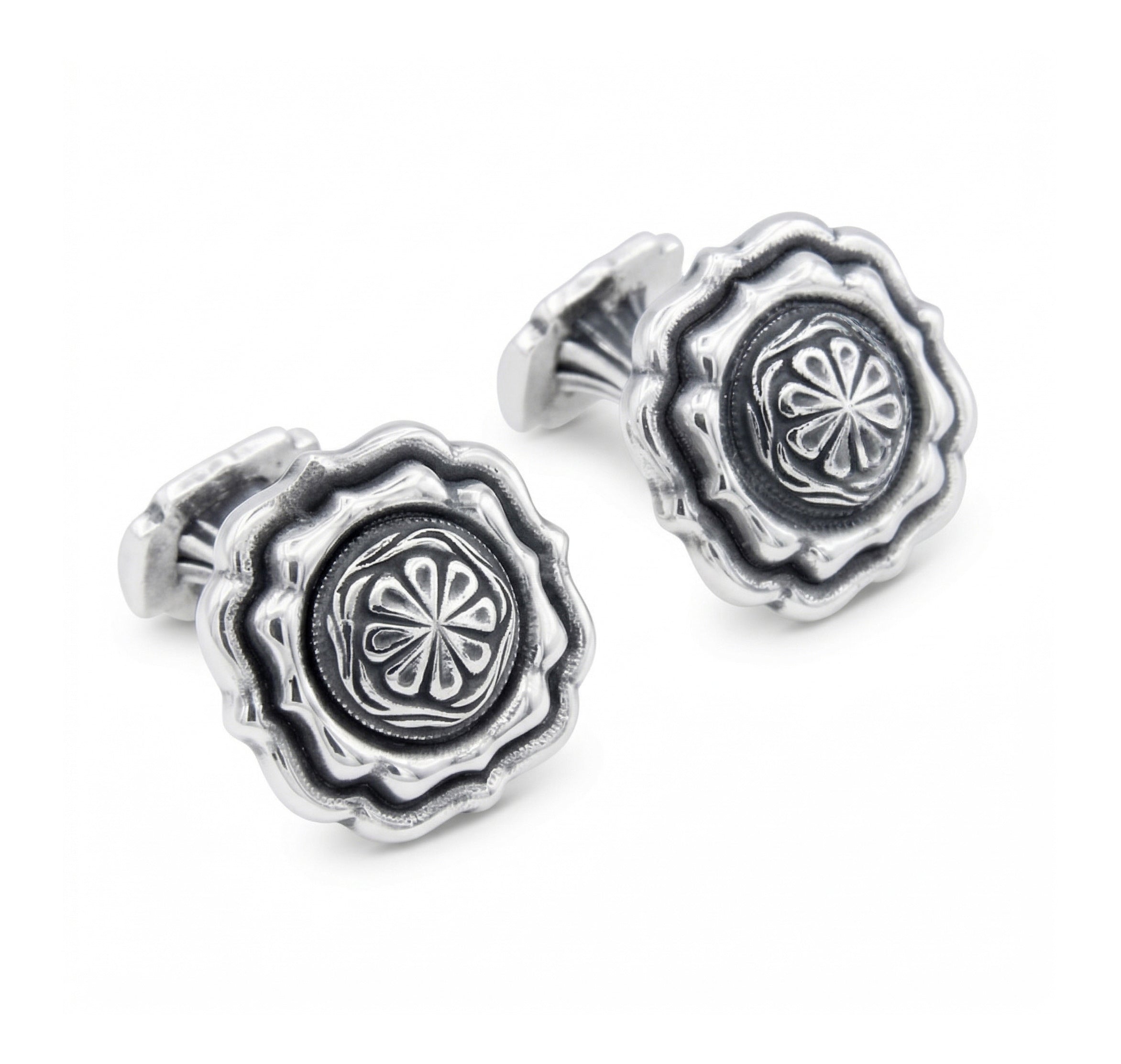 Circular Radius Engraved Cufflinks in Sterling Silver