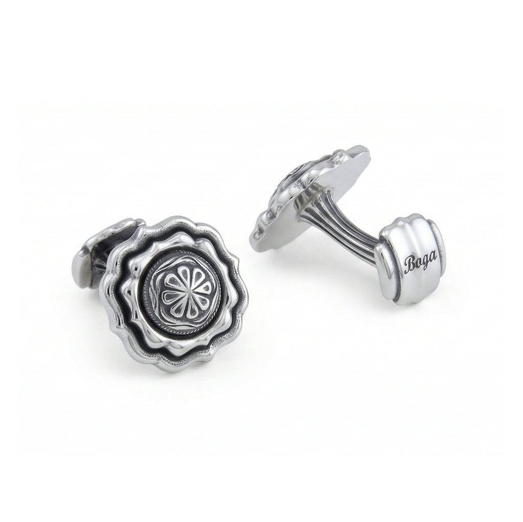 Circular Radius Engraved Cufflinks in Sterling Silver