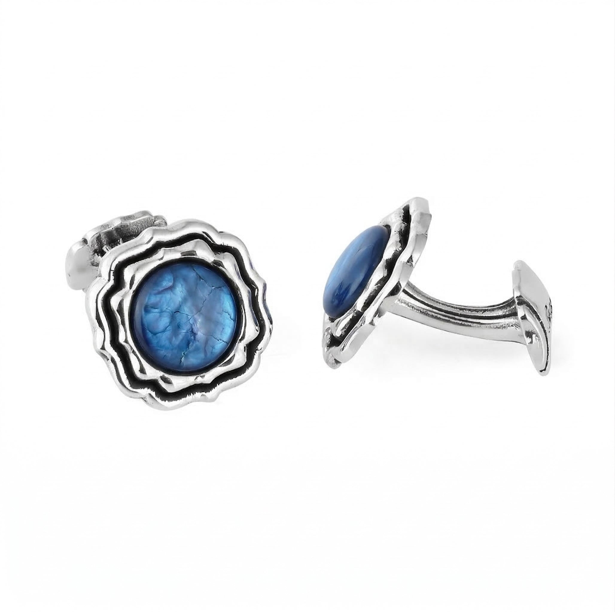 Circular Radius Gemstone Cufflinks in Sterling Silver