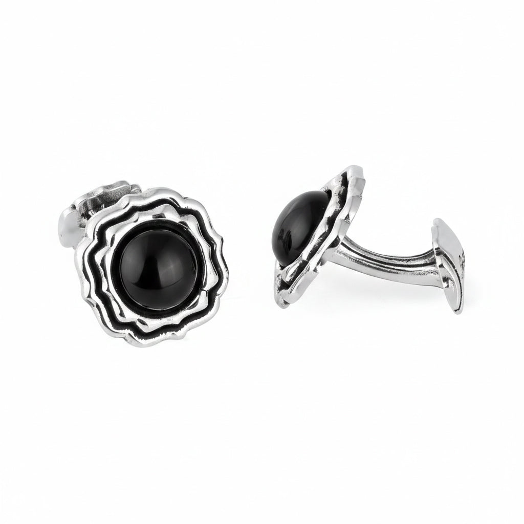 Circular Radius Gemstone Cufflinks in Sterling Silver