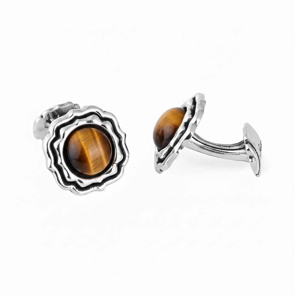 Circular Radius Gemstone Cufflinks in Sterling Silver