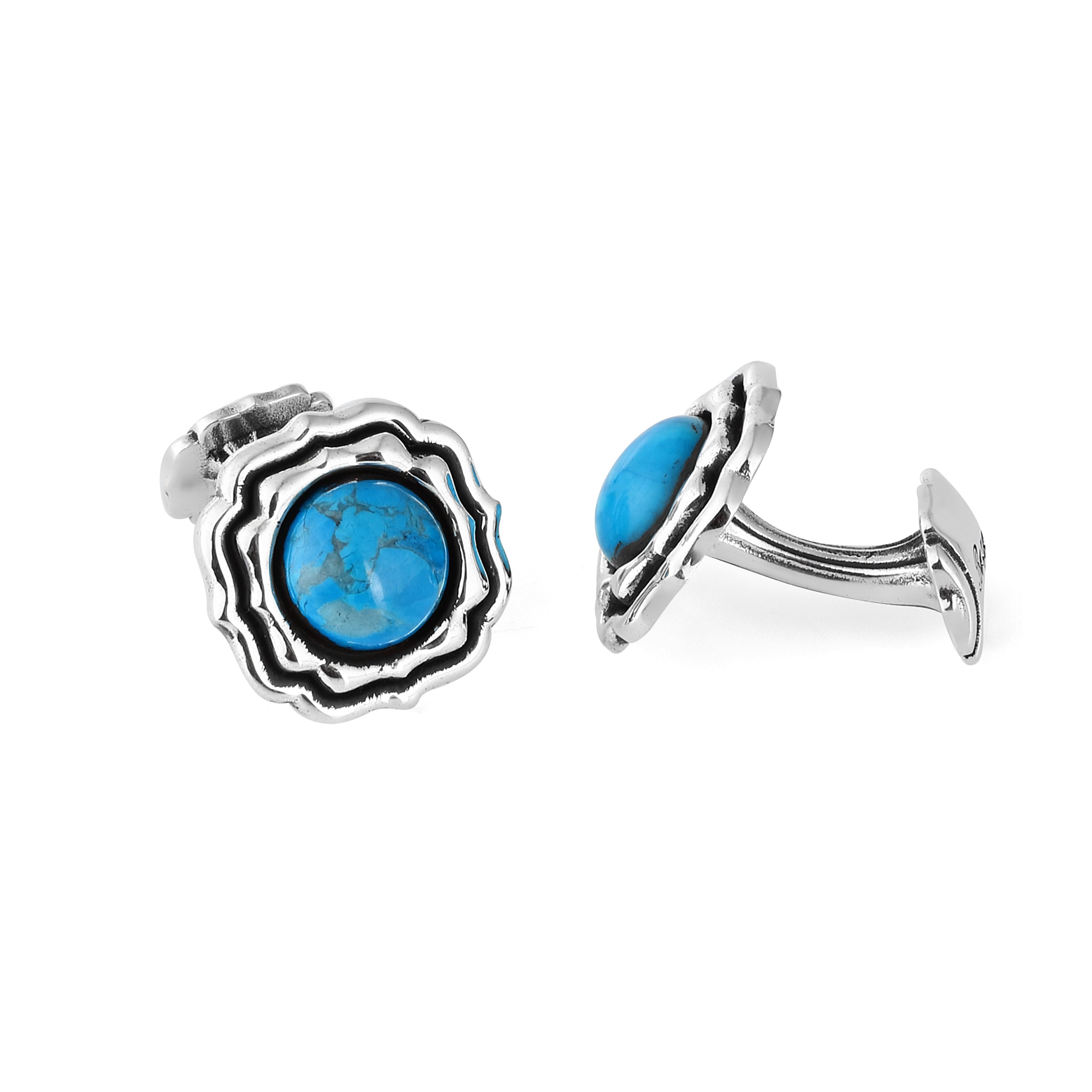 Circular Radius Gemstone Cufflinks in Sterling Silver
