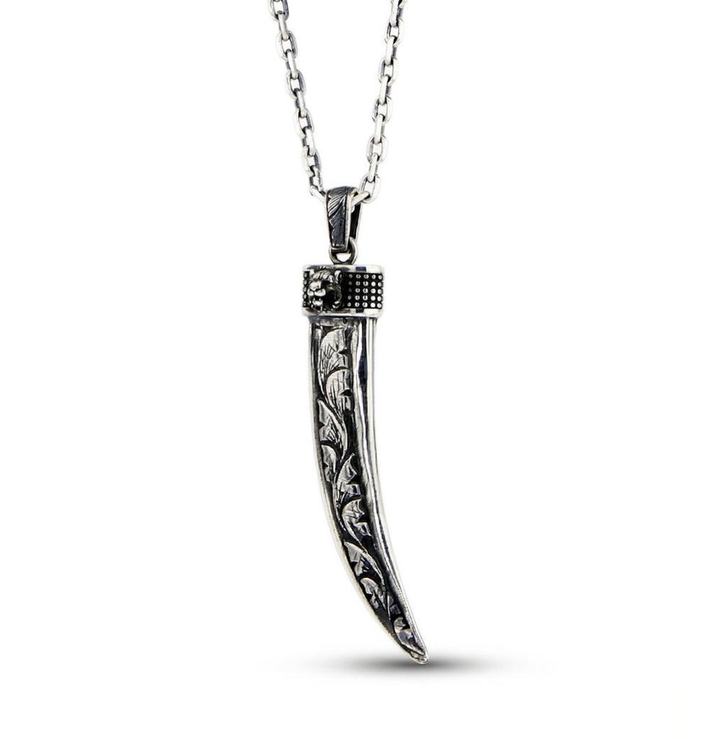 Claw Lion Engraved Necklace in Sterling Silver