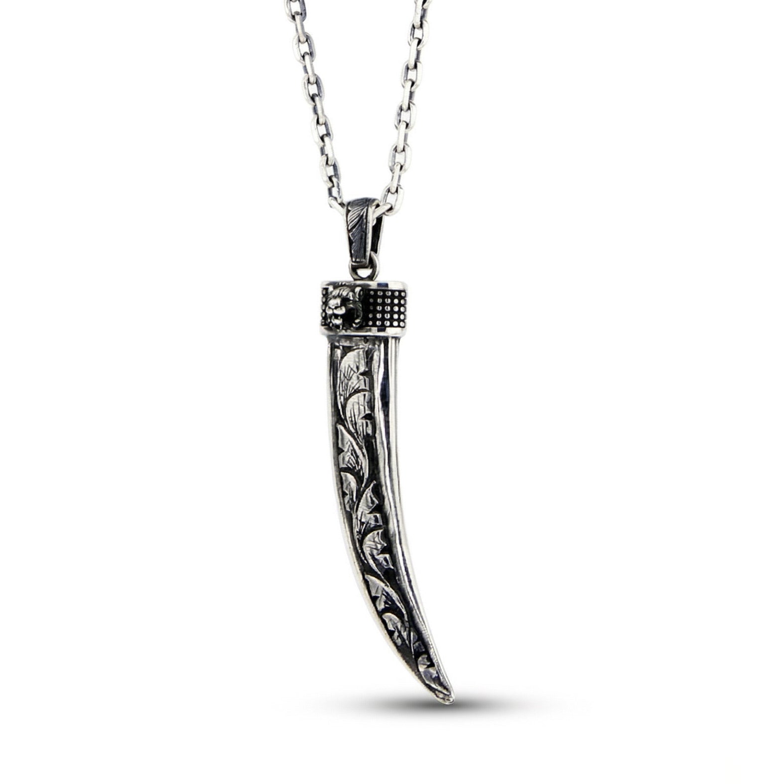 Claw Lion Engraved Necklace in Sterling Silver