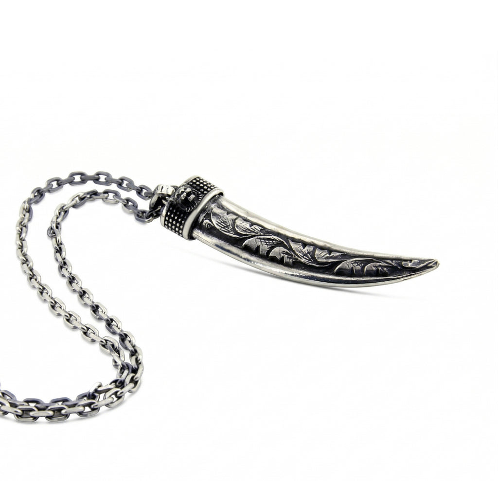 Claw Lion Engraved Necklace in Sterling Silver
