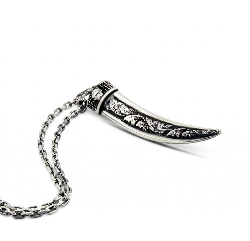 Claw Panther Engraved Necklace in Sterling Silver