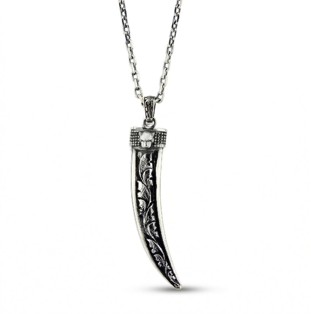 Claw Panther Engraved Necklace in Sterling Silver