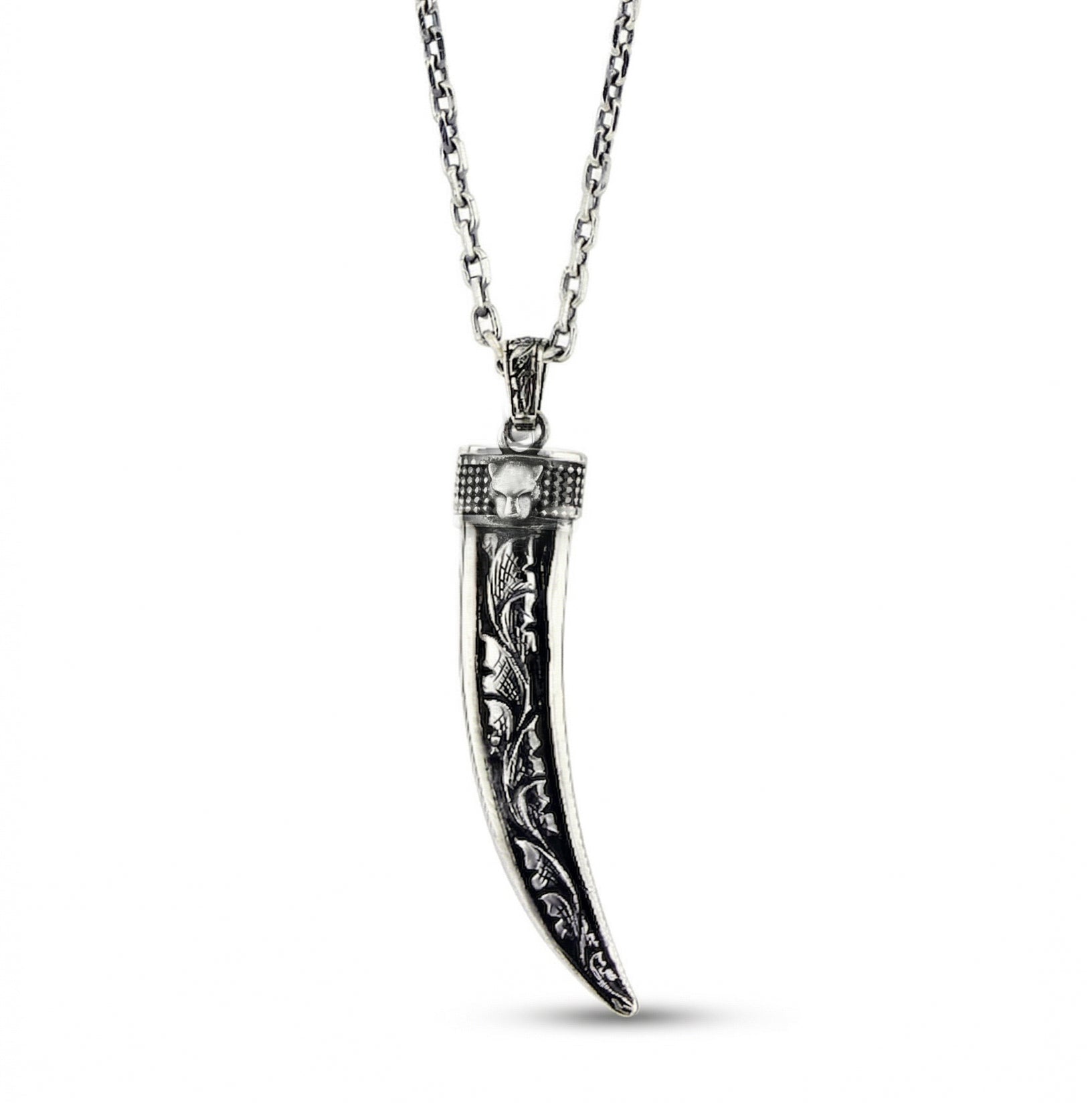 Claw Panther Engraved Necklace in Sterling Silver
