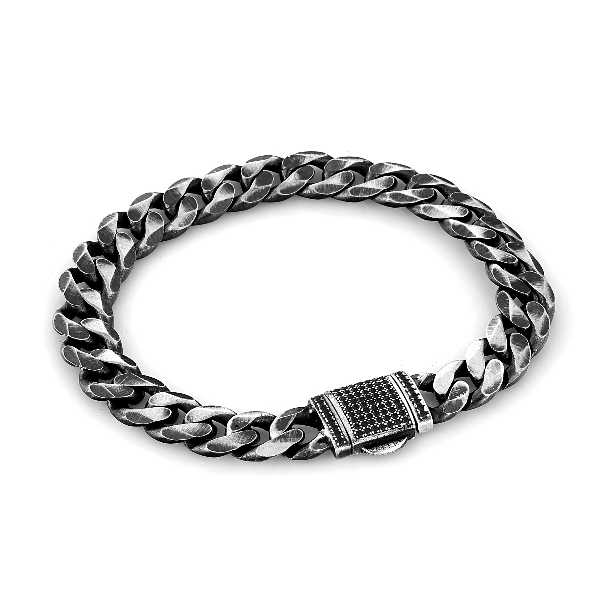 Clip-10 Zircon Cuban Bracelet in Sterling Silver