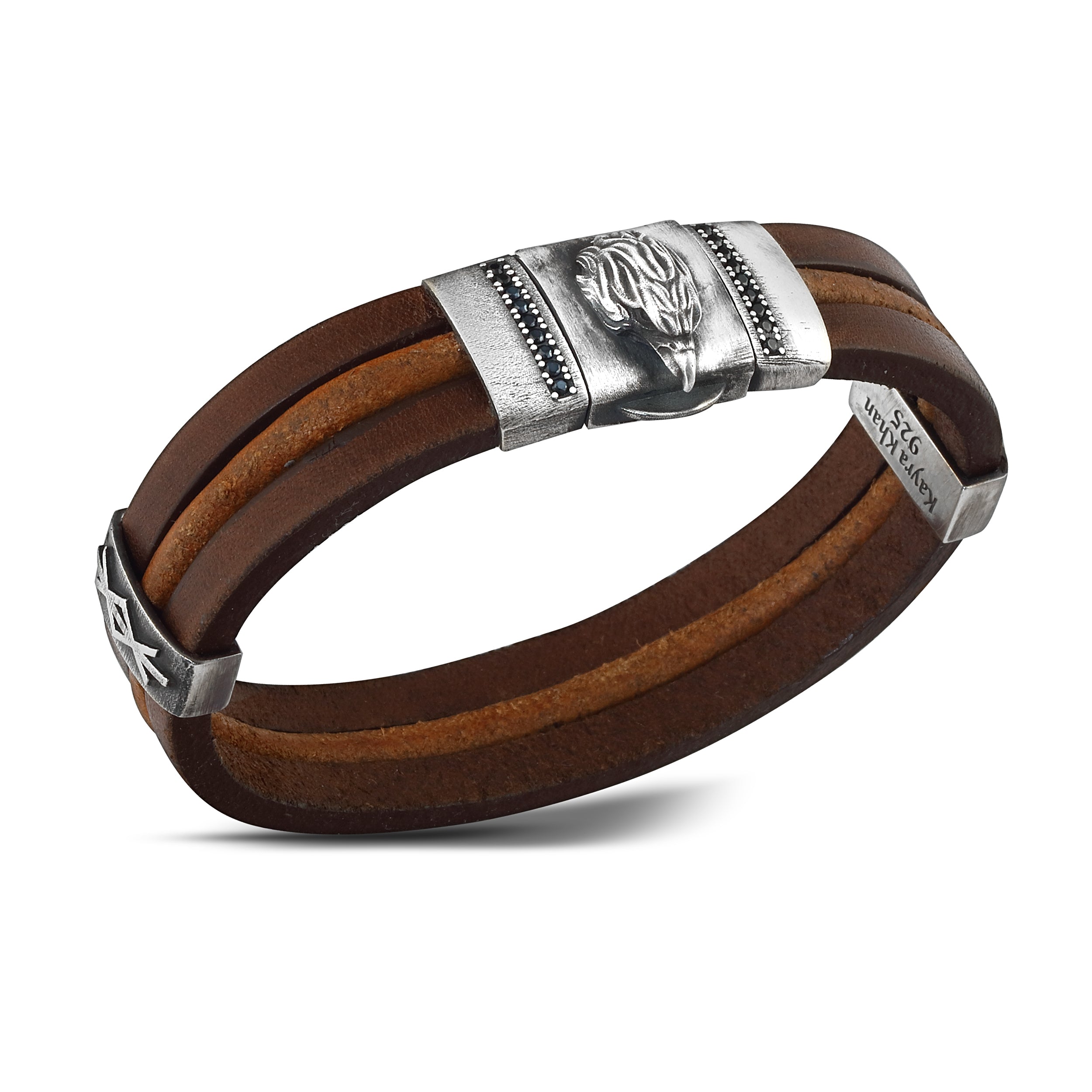Clip 15 Eagle Leather Bracelet in Sterling Silver