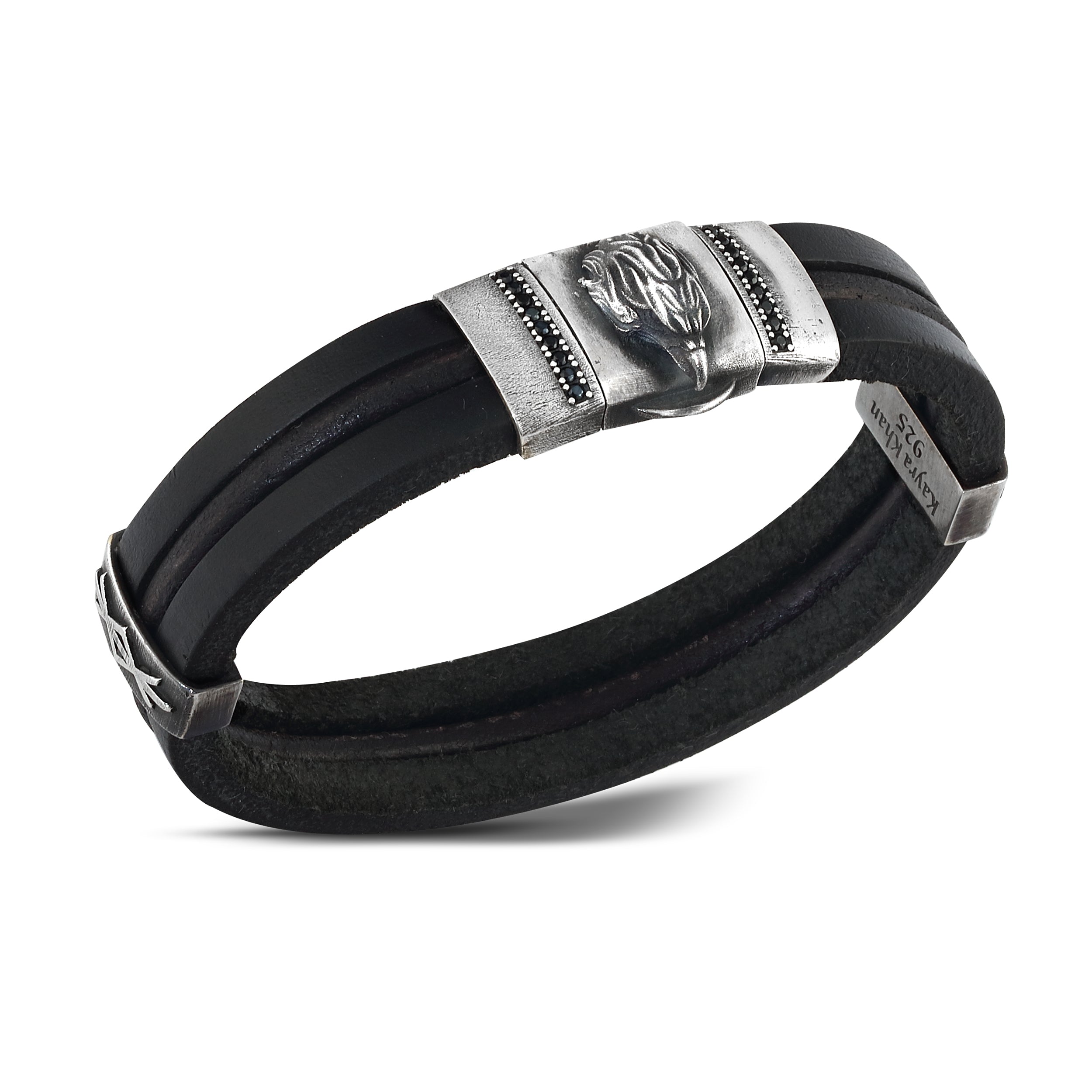 Clip 15 Eagle Leather Bracelet in Sterling Silver