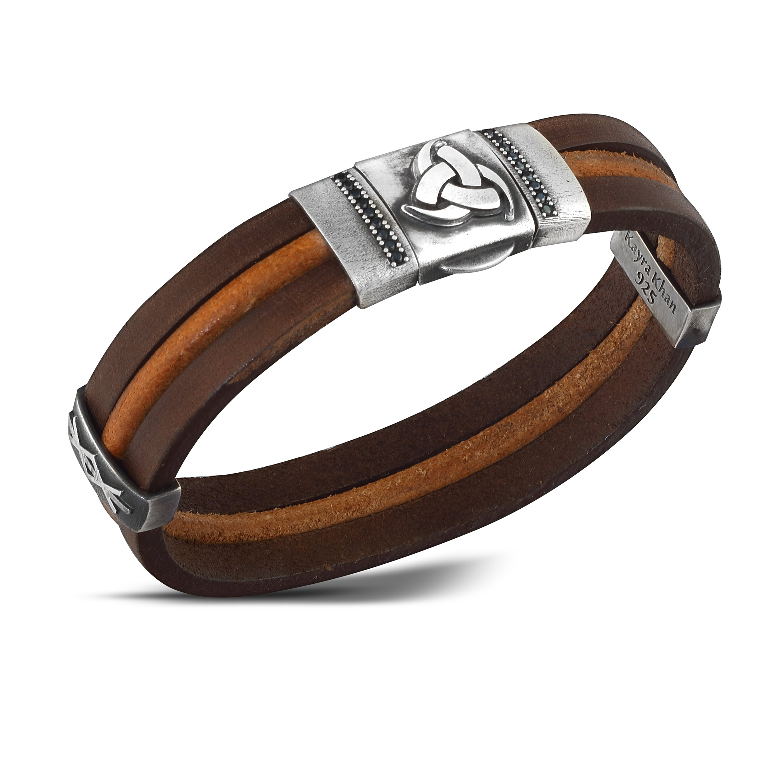 Clip 15 Odins Triple Horn Leather Bracelet in Sterling Silver
