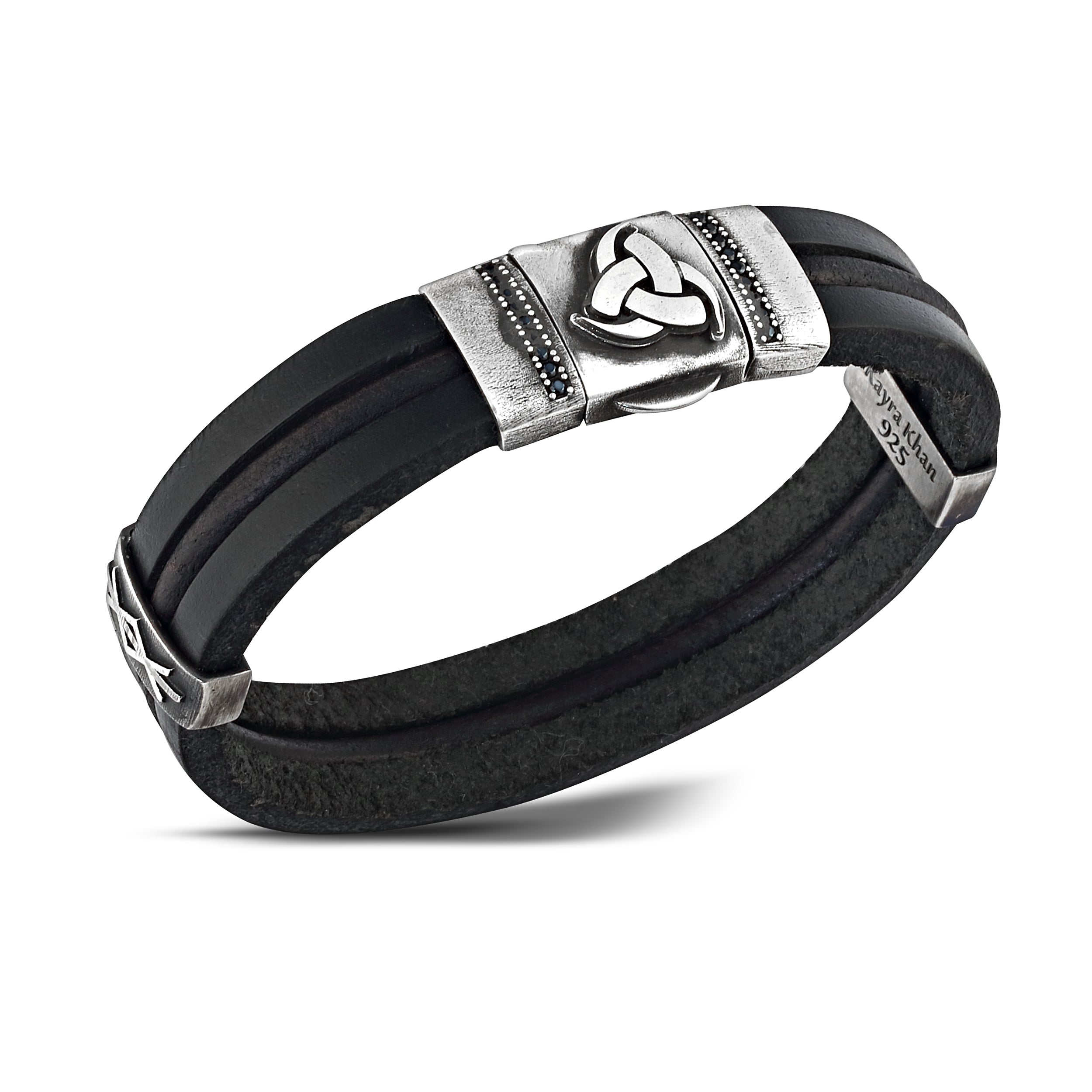 Clip 15 Odins Triple Horn Leather Bracelet in Sterling Silver