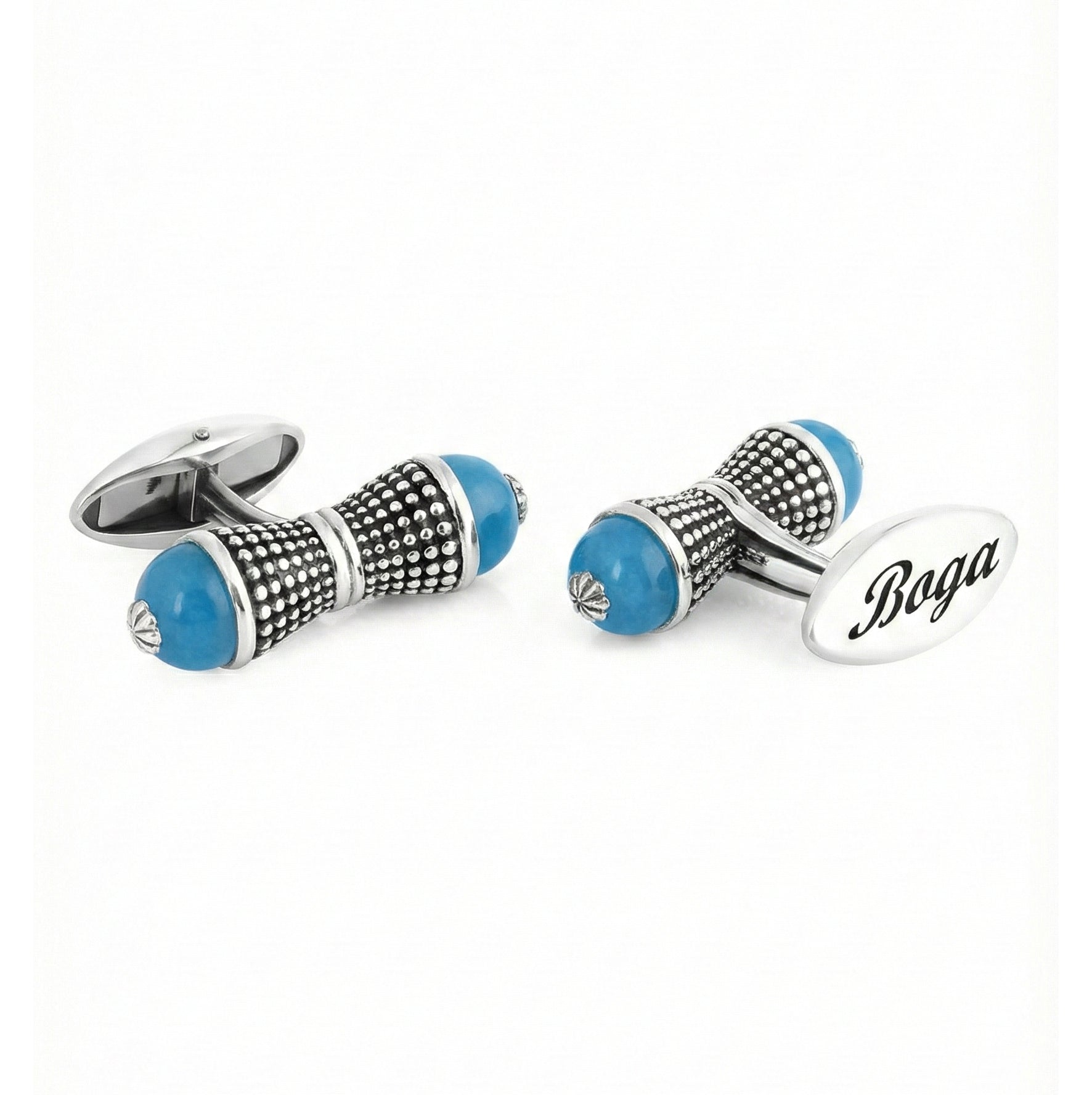Concave Bubble Gem Stone Cufflinks in Sterling Silver